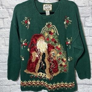 Vintage Santa Claus Heirloom Collectibles Christmas Knit Beaded Holiday Sweater